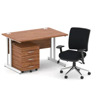 Impulse Cantilever Straight Desk With Mobile Pedestal and Chiro Medium Back Operator Chair