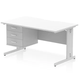 Impulse Scalloped Edge Cable Managed Straight Desk With Single Fixed Pedestal