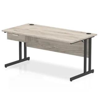 Impulse Cantilever Straight Desk With Single One Drawer Fixed Pedestal