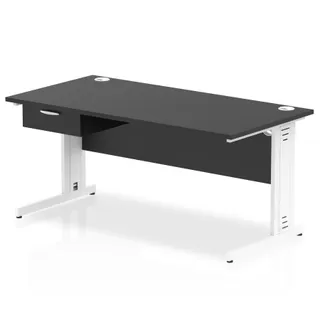Impulse Cable Managed Straight Desk With Single One Drawer Fixed Pedestal