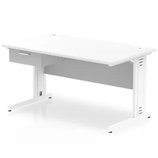 Impulse Cable Managed Straight Desk With Single One Drawer Fixed Pedestal