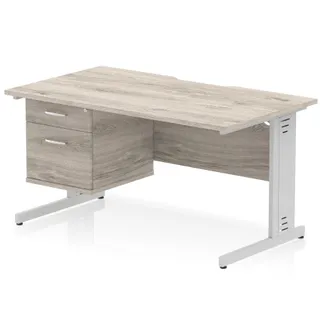 Impulse Scalloped Edge Cable Managed Straight Desk With Single Fixed Pedestal