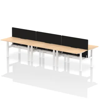 Air Back-to-Back Scalloped Edge Height Adjustable Bench Desk - 6 Person