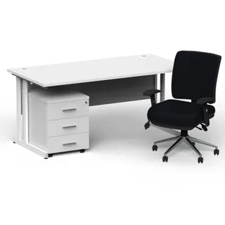 Impulse Cantilever Straight Desk With Mobile Pedestal and Chiro Medium Back Operator Chair