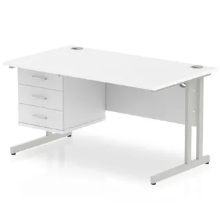 OE - Impulse Cantilever Straight Desk With Single Fixed Pedestal