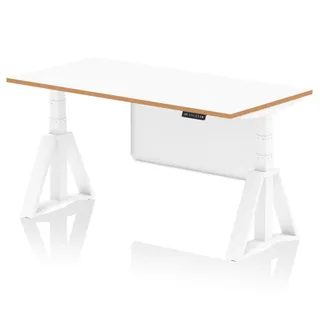 Oslo Air Height Adjustable Desk White Top Natural Wood Edge White Frame