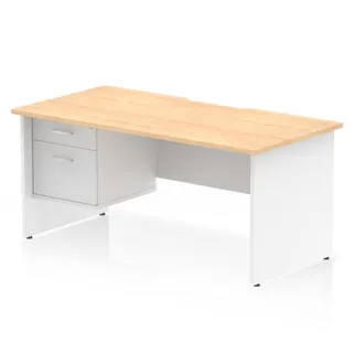 Impulse Scalloped Edge Panel End Straight Desk With Single Fixed Pedestal