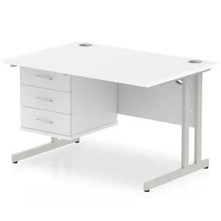 Impulse Cantilever Straight Desk With Single Fixed Pedestal