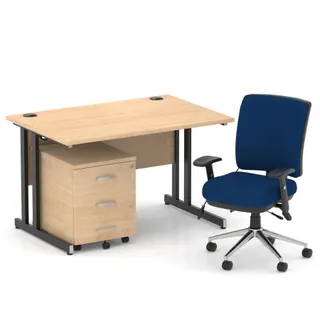 Impulse Cantilever Straight Desk With Mobile Pedestal and Chiro Medium Back Operator Chair