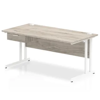 Impulse Cantilever Straight Desk With Single One Drawer Fixed Pedestal