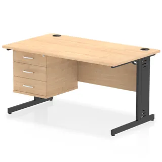 Impulse Cable Managed Straight Desk With Single Fixed Pedestal