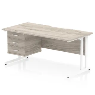 Impulse Scalloped Edge Cantilever Straight Desk With Single Fixed Pedestal