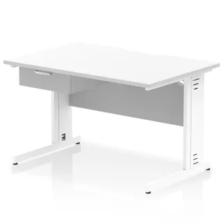 Impulse Scalloped Edge Cable Managed Straight Desk With Single One Drawer Fixed Pedestal