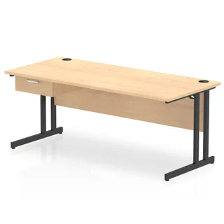Impulse Cantilever Straight Desk With Single One Drawer Fixed Pedestal