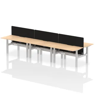 Air Back-to-Back Scalloped Edge Height Adjustable Bench Desk - 6 Person