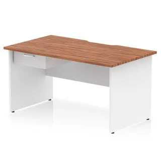 Impulse Scalloped Edge Panel End Straight Desk With Single One Drawer Fixed Pedestal