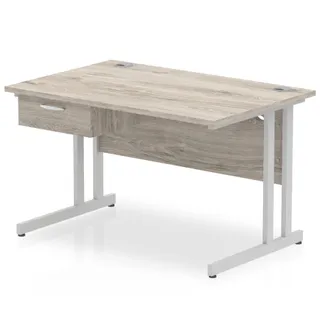 Impulse Cantilever Straight Desk With Single One Drawer Fixed Pedestal