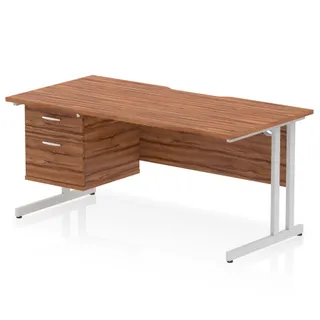 Impulse Scalloped Edge Cantilever Straight Desk With Single Fixed Pedestal