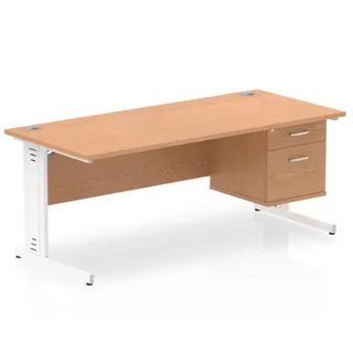 Impulse Cable Managed Straight Desk With Single Fixed Pedestal
