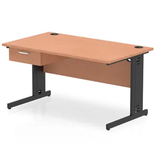 Impulse Cable Managed Straight Desk With Single One Drawer Fixed Pedestal