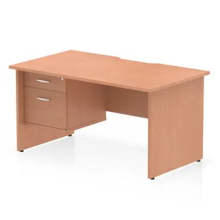 Impulse Scalloped Edge Panel End Straight Desk With Single Fixed Pedestal