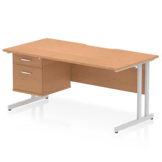 Impulse Scalloped Edge Cantilever Straight Desk With Single Fixed Pedestal