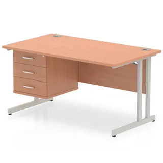 Impulse Cantilever Straight Desk With Single Fixed Pedestal