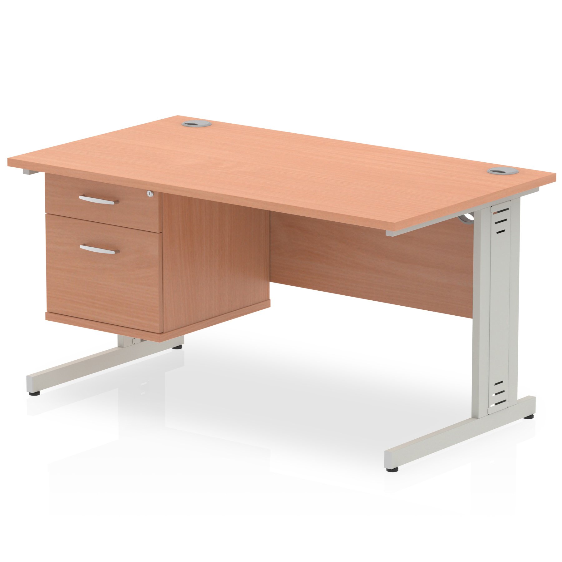 Impulse Cable Managed Straight Desk With Single Fixed Pedestal