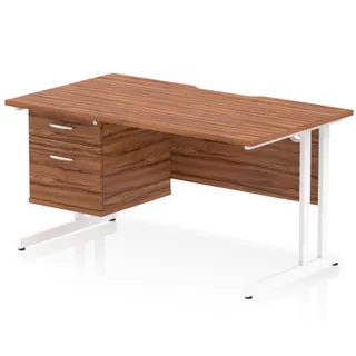Impulse Scalloped Edge Cantilever Straight Desk With Single Fixed Pedestal