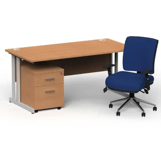 Impulse Cantilever Straight Desk With Mobile Pedestal and Chiro Medium Back Operator Chair