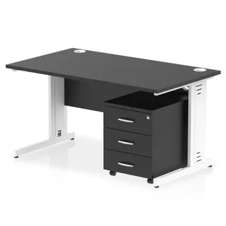 Impulse Cable Managed Straight Desk With Mobile Pedestal