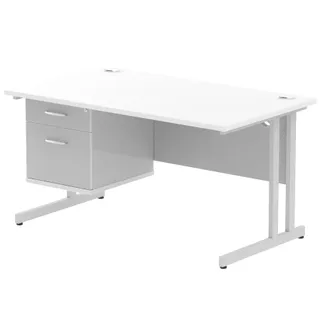EE - Impulse Cantilever Straight Desk With Single Fixed Pedestal