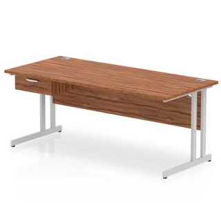 Impulse Cantilever Straight Desk With Single One Drawer Fixed Pedestal