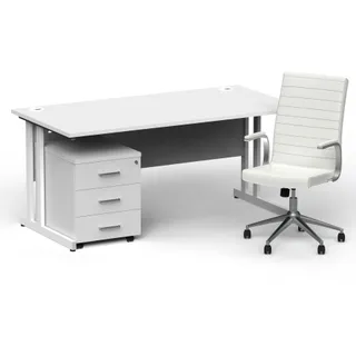 Impulse 1600mm Cantilever Straight Desk With Mobile Pedestal and Ezra Executive Chair