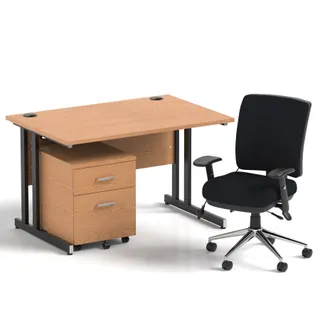 Impulse Cantilever Straight Desk With Mobile Pedestal and Chiro Medium Back Operator Chair