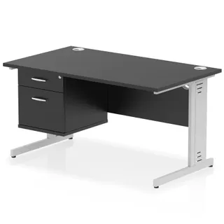 Impulse Cable Managed Straight Desk With Single Fixed Pedestal