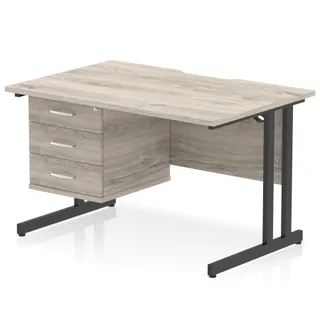 Impulse Scalloped Edge Cantilever Straight Desk With Single Fixed Pedestal