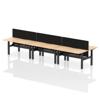 Air Back-to-Back Scalloped Edge Height Adjustable Bench Desk - 6 Person