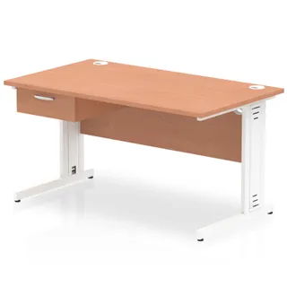 Impulse Cable Managed Straight Desk With Single One Drawer Fixed Pedestal