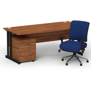 Impulse Cantilever Straight Desk With Mobile Pedestal and Chiro Medium Back Operator Chair