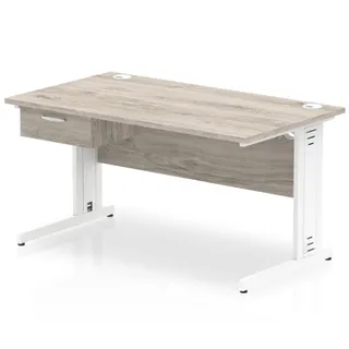 Impulse Cable Managed Straight Desk With Single One Drawer Fixed Pedestal