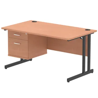 Impulse Cantilever Straight Desk With Single Fixed Pedestal