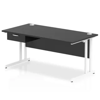 Impulse Cantilever Straight Desk With Single One Drawer Fixed Pedestal