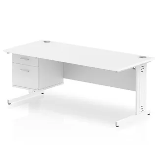 Impulse Cable Managed Straight Desk With Single Fixed Pedestal