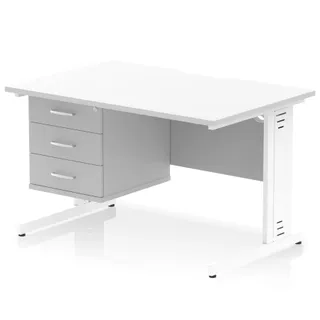 Impulse Scalloped Edge Cable Managed Straight Desk With Single Fixed Pedestal