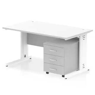 Impulse Cable Managed Straight Desk With Mobile Pedestal