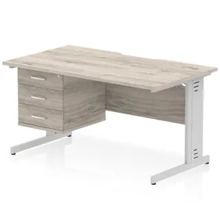 Impulse Scalloped Edge Cable Managed Straight Desk With Single Fixed Pedestal