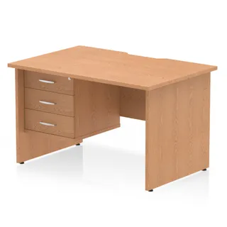 Impulse Scalloped Edge Panel End Straight Desk With Single Fixed Pedestal