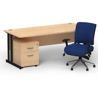Impulse Cantilever Straight Desk With Mobile Pedestal and Chiro Medium Back Operator Chair