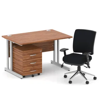 Impulse Cantilever Straight Desk With Mobile Pedestal and Chiro Medium Back Operator Chair